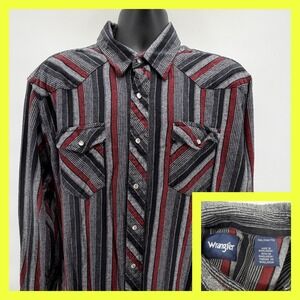 Wrangler XXL Western Pearl Snap Shirt Red Black Gray Striped Flannel 75098AS